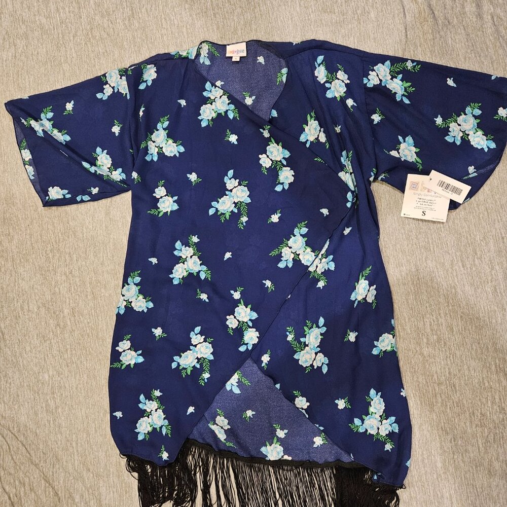 NWT LuLaRoe Monroe Floral Open Cardigan Kimono‎ with Fringe - Size Small